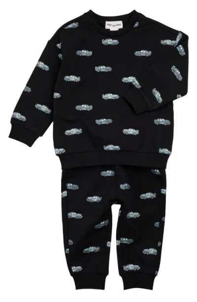 Miles Baby Racecar Stretch Organic Cotton French Terry Sweatshirt & Joggers Set In Black