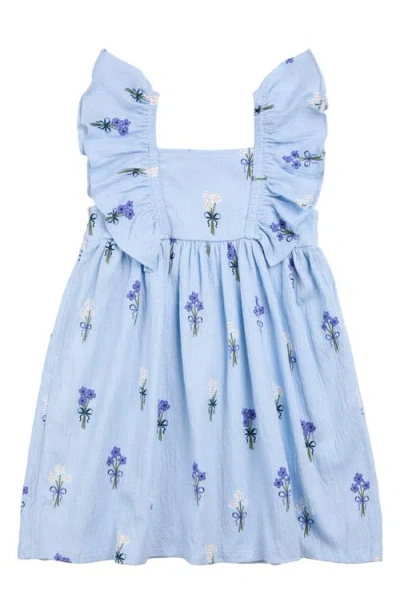 Miles Babies'  Bouquet Print Ruffle Crinkled Jersey Dress In Blue