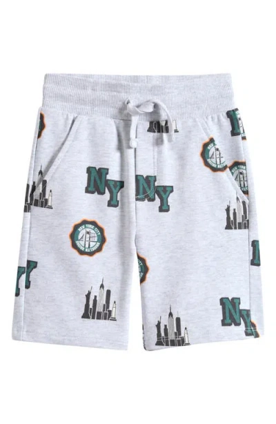Miles Babies'  Kids' Nyc Skyline Stretch Cotton Fleece Drawstring Shorts In Gray