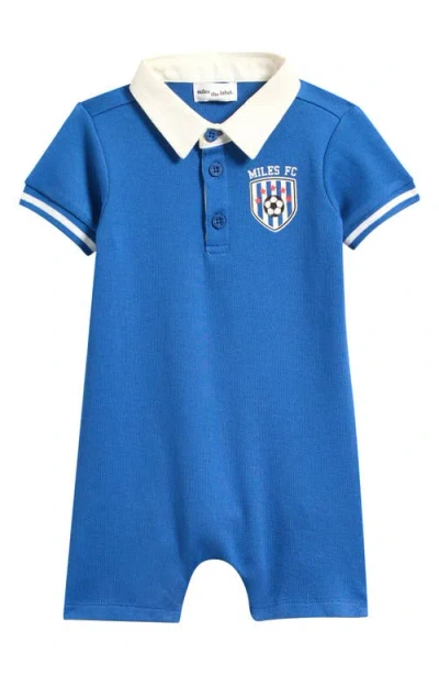 Miles Babies'  Organic Cotton Piqué Polo Romper In Blue
