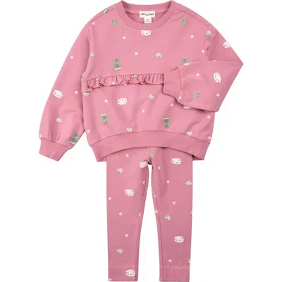 Miles The Label Babies'  Art Class Ruffle Sweatshirt & Leggings Set In Pink