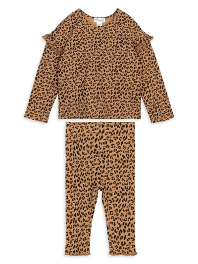 Miles The Label Girls' Leopard Print Long Sleeve Top & Leggings Set - Baby In Camel