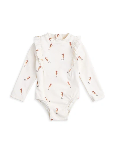 Miles The Label Baby Girl's, Little Girl's & Girl's Seahorse Long-sleeve One-piece Swimsuit In Beige