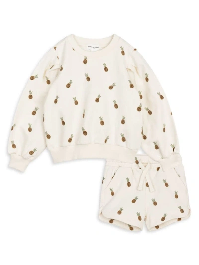 Miles The Label Baby Girl's, Little Girl's & Girl's Wild Pineapple Terry Sweatshirt & Shorts Set In Beige