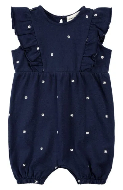 Miles The Label Babies'  Baseball Embroidered Cotton Piqué Romper In Navy