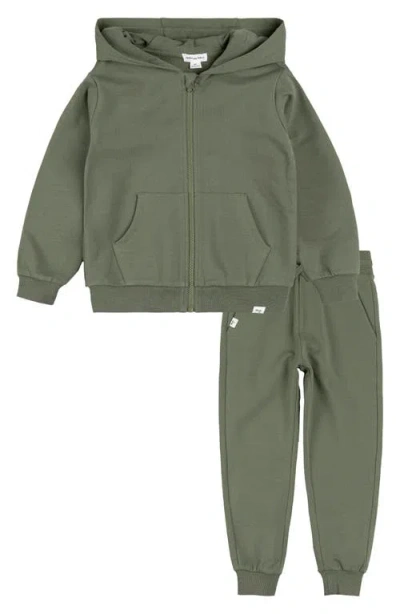 Miles The Label Babies'  Basics Zip Hoodie & Joggers Set In Dusty Green