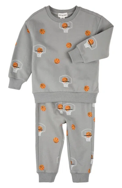 Miles The Label Babies'  Basketball French Terry Sweatshirt & Joggers Set In Gray