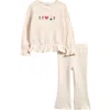 Miles The Label Birch Waffle Long Sleeve Top & Flare Leggings Set In Beige