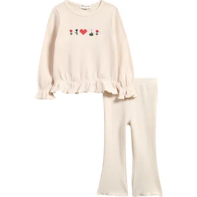 Miles The Label Babies'  Birch Waffle Long Sleeve Top & Flare Leggings Set In Beige