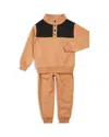 Miles The Label Boys' Color Block Sweatshirt & Sweatpants Set - Baby In Brown Leather