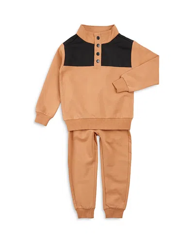 Miles The Label Boys' Color Block Sweatshirt & Sweatpants Set - Baby In Brown Leather