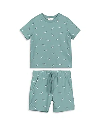 Miles The Label Boys' Cotton Fishbone Print Tee & Shorts Set - Baby In Teal