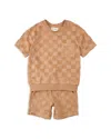 Miles The Label Boys' Embossed Terry Short Sleeved Top & Shorts Set - Baby In Camel