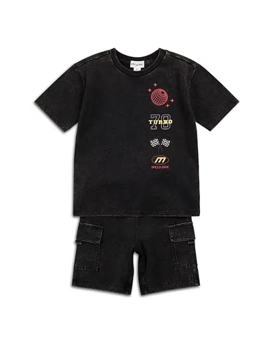Miles The Label Boys' Racing Graphic Tee & Cargo Shorts Set - Baby In Black