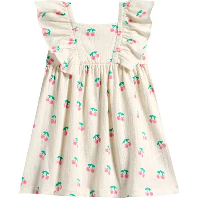 Miles The Label Babies'  Cherry Print Ruffle Crinkled Jersey Dress In Neutral