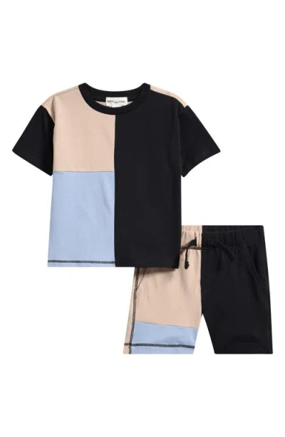 Miles The Label Babies'  Colorblock Organic Cotton T-shirt & Shorts Set In Black