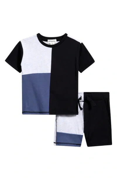 Miles The Label Babies'  Colorblock Organic Cotton T-shirt & Shorts Set In Dusty Blue