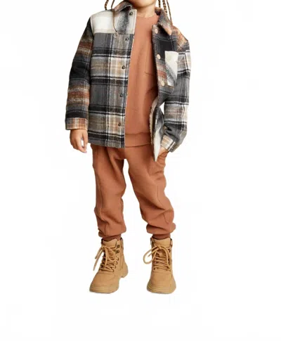 Miles The Label Kids' Copper Plaid Shacket In Black Multi In Gray