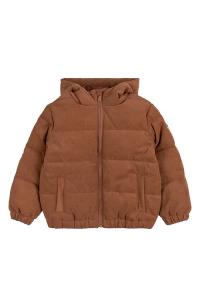 Miles The Label Kids'  Corduroy Water Resistant Hooded Quilted Jacket In Brown