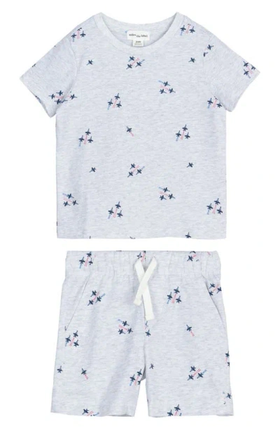 Miles The Label Babies' Fighter Jet Print Organic Cotton T-shirt & Shorts Set In Light Heather Grey