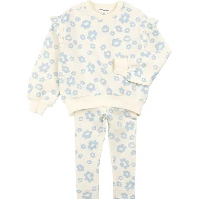 Miles The Label Babies'  Floral Ruffle Sweatshirt & Leggings Set In White