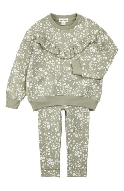 Miles The Label Babies'  Floral Ruffle Sweatshirt & Leggings Set In Green