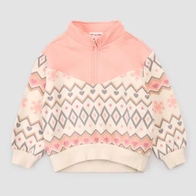 Miles The Label Kids' Girl's Fairisle Fleece Half Zip Pullover In Pink In Multi