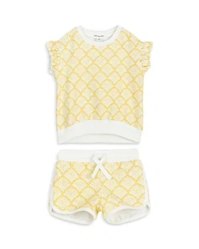 Miles The Label Girls' Beachcomber Print Terry Top & Shorts Set - Baby In Yellow
