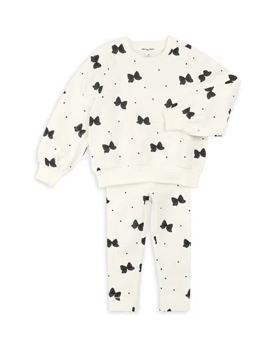 Miles The Label Girls' Bow Print Fleece Top & Leggings Set - Baby In White