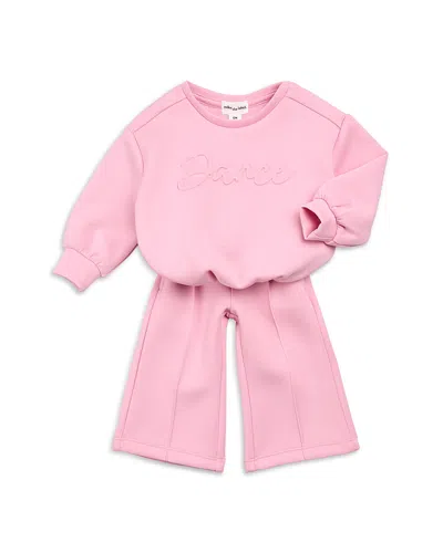 Miles The Label Girls' Bubblegum Scuba Wide Leg Jogger Set - Baby In Pink