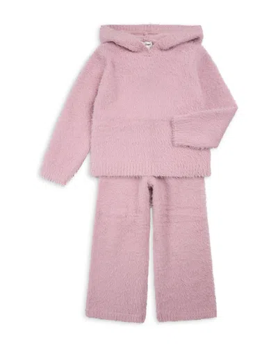 Miles The Label Girls' Feather Yarn Hoodie & Pants Set - Little Kid, Big Kid In Pink