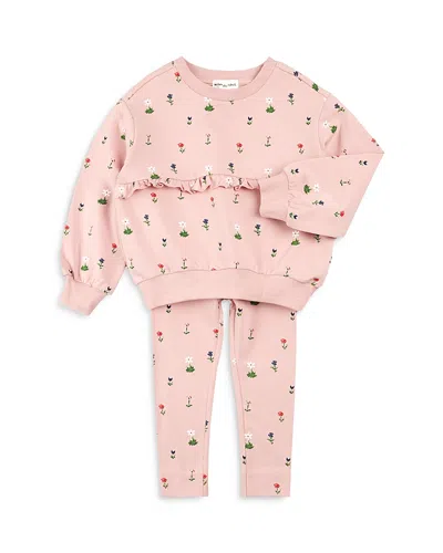 Miles The Label Girls' Floral Print Sweatshirt & Leggings Set - Little Kid In Light Pink