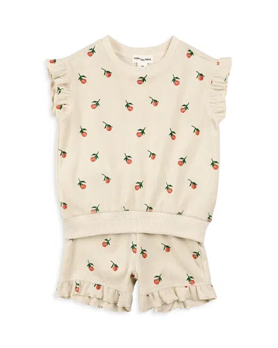Miles The Label Girls' Fruit Print Terry Short Sleeved Top & Shorts Set - Baby In Beige