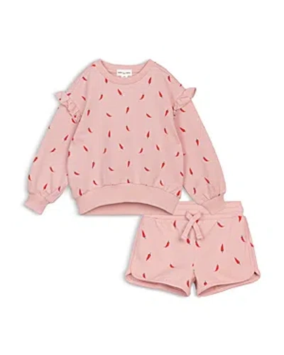 Miles The Label Girls' Hot Pepper Print Sweatshirt & Shorts Set - Little Kid, Big Kid In Light Pink