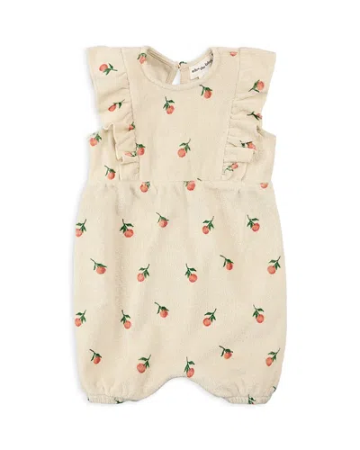 Miles The Label Girls' Orange Print French Terry Romper - Baby In Beige