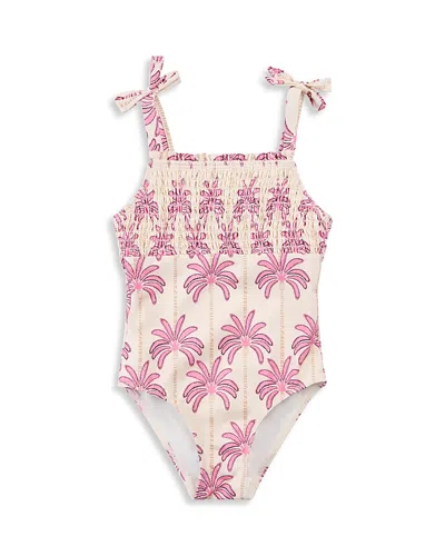 Miles The Label Girls' Palm Print One Piece Swimsuit - Baby In Pink
