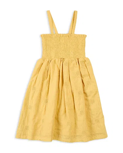 Miles The Label Girls' Smocked Eyelet Embroidered Dress - Little Kid, Big Kid In Yellow