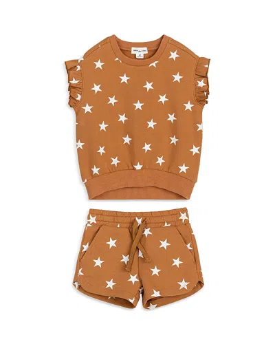 Miles The Label Girls' Star Spangled Sleeveless Terry Sweatshirt & Shorts Set - Little Kid In Camel