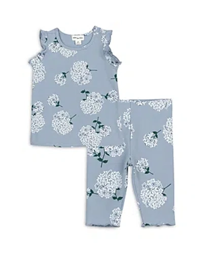 Miles The Label Girls' Stretch Jersey Hydrangea Print Empire Top & Capri Leggings Set - Baby In Blue
