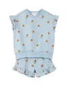 Miles The Label Girls' Sunflower Print Top & Shorts Set - Little Kid In Light Blue