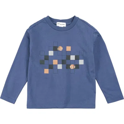Miles The Label Kids' 8-bit Monkey Print Cotton Sweatshirt In Blue Dusty