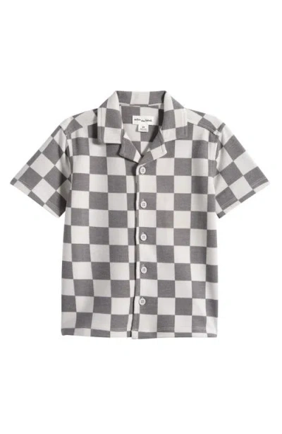 Miles The Label Kids' Checkerboard Print Button-up Shirt In Gray