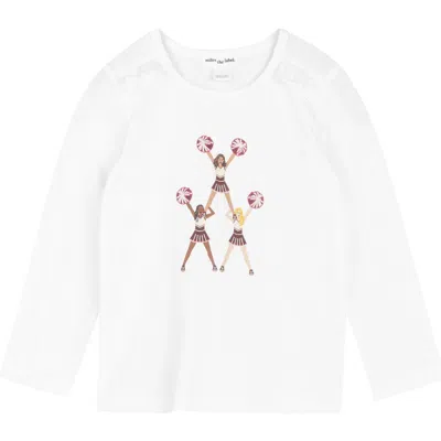 Miles The Label Kids' Cheerleaders Long Sleeve Cotton Graphic T-shirt In Off-white
