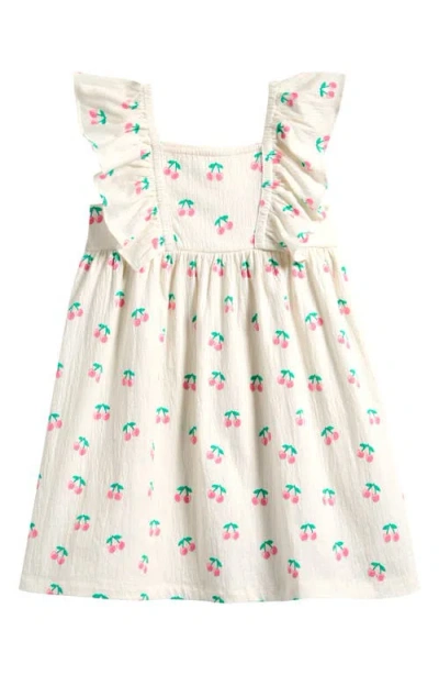 Miles The Label Babies'  Kids' Cherry Print Ruffle Crinkled Jersey Dress In Neutral