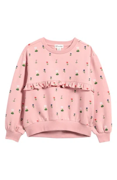 Miles The Label Kids' Ditsy Pixel Ruffle Sweatshirt In Light Pink