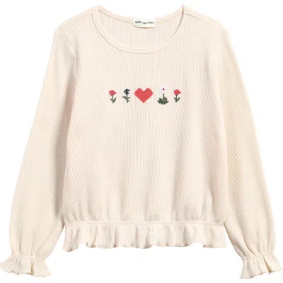 Miles The Label Kids' Ditsy Pixels Waffle Top In Beige