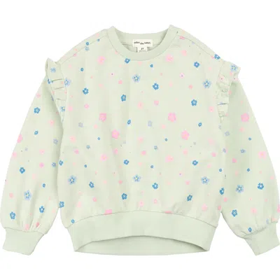 Miles The Label Kids' Floral Print Ruffle French Terry Sweatshirt In Neutral