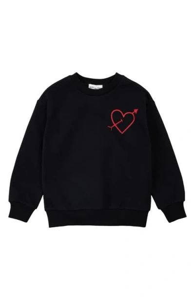 Miles The Label Kids' Heart Cotton Graphic Sweatshirt In Black