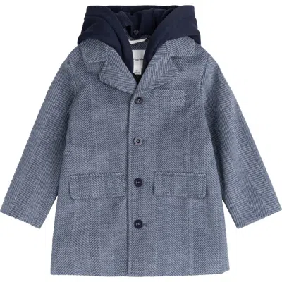Miles The Label Kids' Herringbone Hooded Coat In Navy