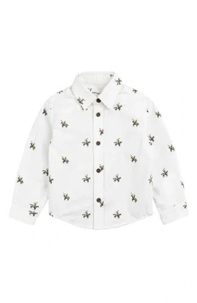 Miles The Label Kids' Knight Print Organic Cotton Poplin Button-up Shirt In Offwhite